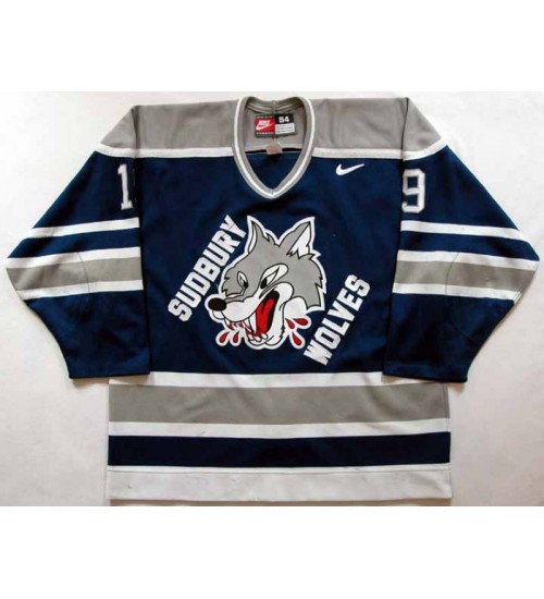 Custom OHL Sudbury Wolves 2002 19 Trevor Blanchard Hockey Jersey Blue